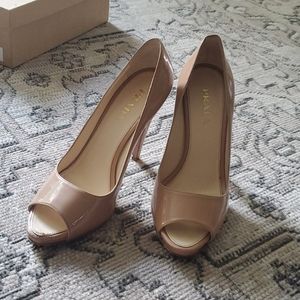 100% authentic Prada open toe nude heels